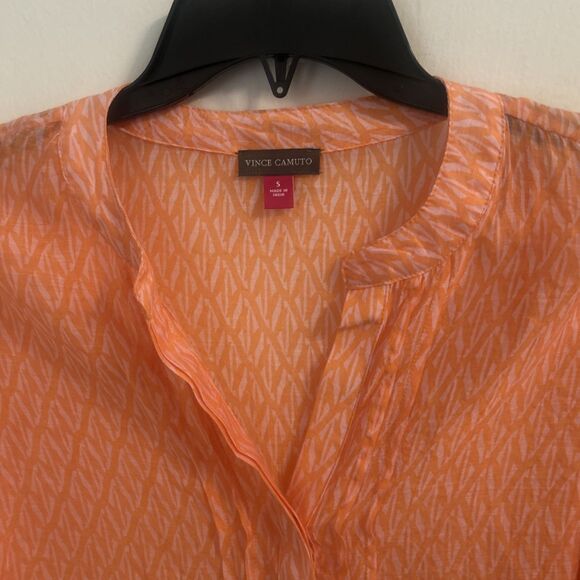 Vince Camuto Sheer Ruffle Sleeve Boho Top Women’s Small Orange Cover-Up - Picture 3 of 6